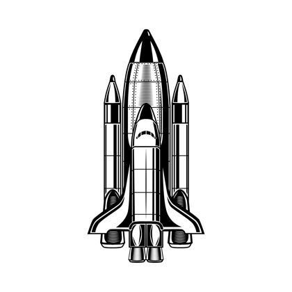 单色单色飞行火箭矢量插图老式航天器的宣传标签银河和宇宙探索概念 可用于复古模板 横幅或海报车辆火箭元素