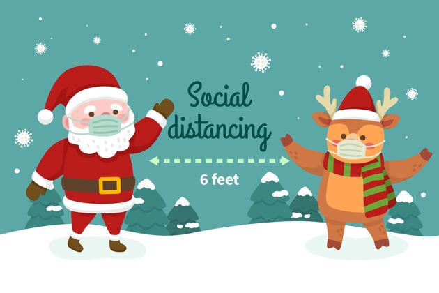 事件社会距离概念与圣诞人物冬天人物十二月