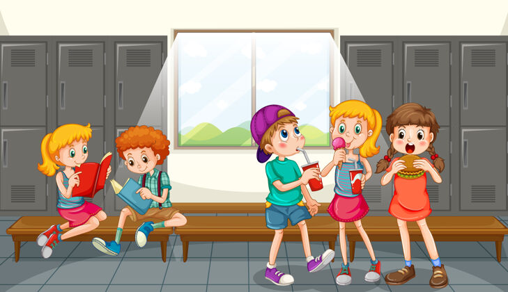 学习一群孩子在更衣室地点童年走廊