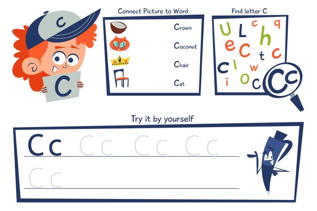 活动字母c工作表模板知识字母C幼儿园