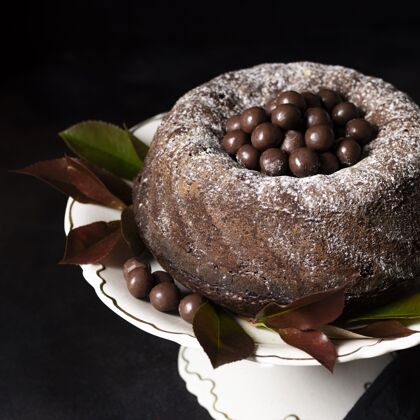 食物高角度的美味巧克力蛋糕概念巧克力好吃巧克力蛋糕