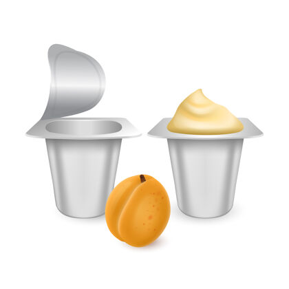 食品一套白色哑光塑料罐酸奶奶油甜点或果酱甜点包装容器