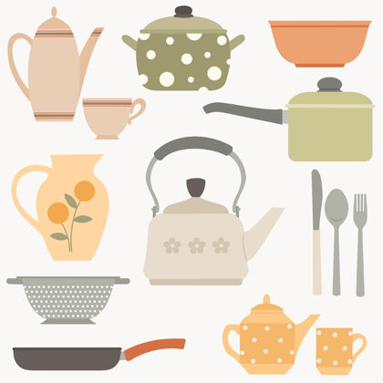 厨具一套餐具和厨房配件锅工具茶壶套装