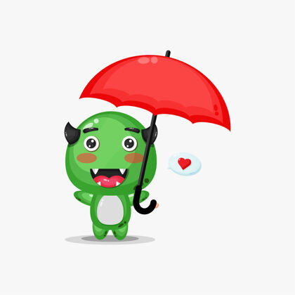 插图带伞的可爱怪物可爱吉祥物漫画