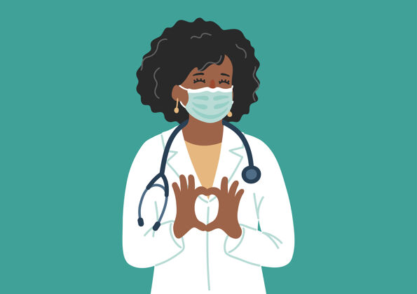 护士戴着医用面具的医生使心脏成形手医学心脏