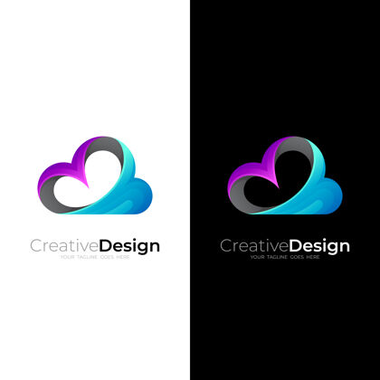 数据简单的云标志设计模板 3d彩色图标商业蓝色公司