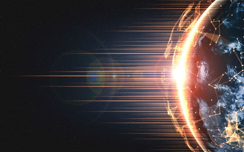 地球全球网络连接 用创新的感知线覆盖地球信息地球地图