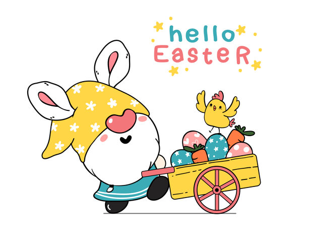兔子可爱的复活节侏儒兔子耳朵卡通插图五颜六色可爱侏儒