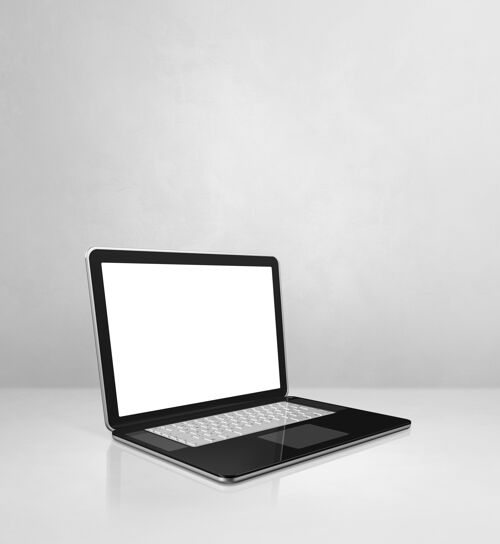 室内笔记本电脑上的白色混凝土办公室场景背景三维插图显示器空白空间网站