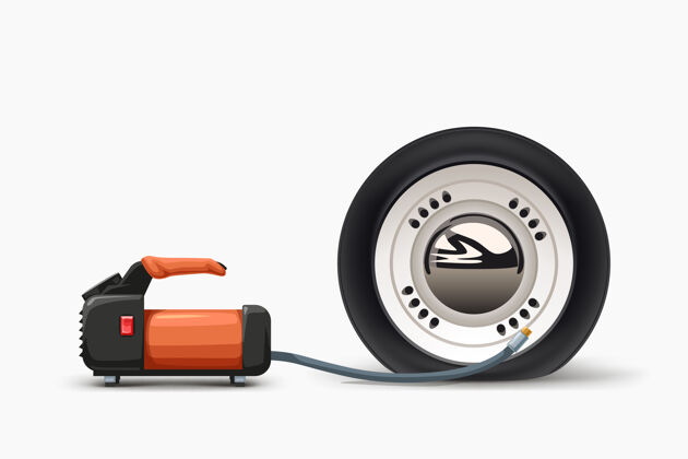 轮胎汽车气泵充气爆胎侧视图白色泵汽车压力