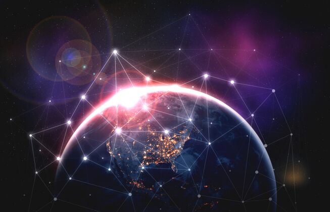 地球全球网络连接 用创新的感知线覆盖地球数据卫星地球