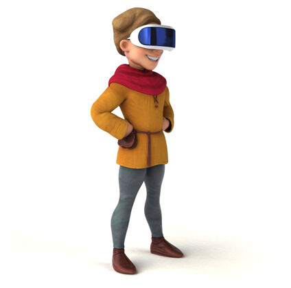 Vr有趣的插图中世纪男子与虚拟现实头盔中年游戏眼镜