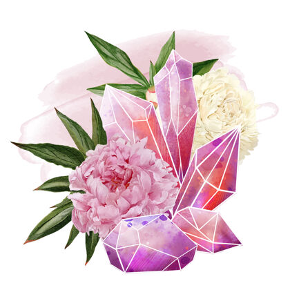 水晶水晶宝石花卉插画设计牡丹花卉物体