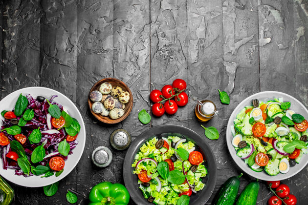 菜蔬菜沙拉各种有机沙拉 橄榄油蔬菜和香料开胃菜沙拉小吃