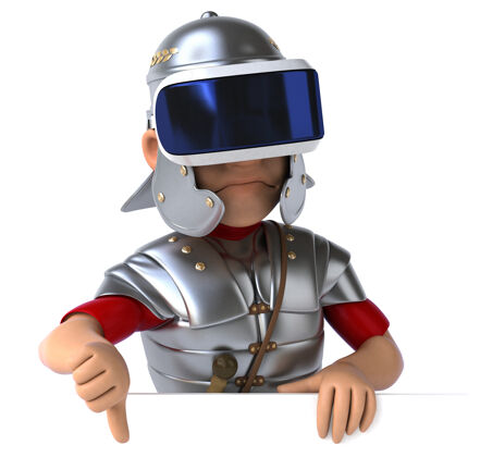 罗马有趣的三维插图的罗马士兵与虚拟现实头盔人物虚拟意大利语