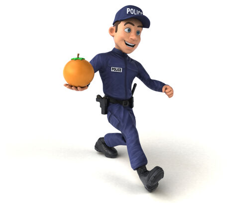 枪有趣的卡通警察三维插图水果3d部队