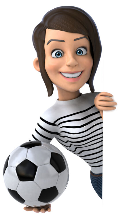 条纹搞笑的3d卡通休闲角色女人三维乐趣足球
