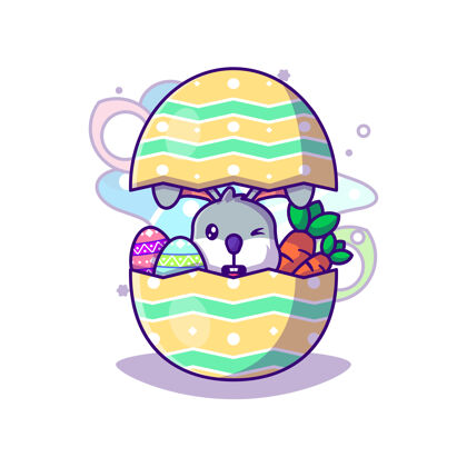 礼物可爱的兔子在鸡蛋里用胡萝卜做复活节矢量图标插图食物传统集