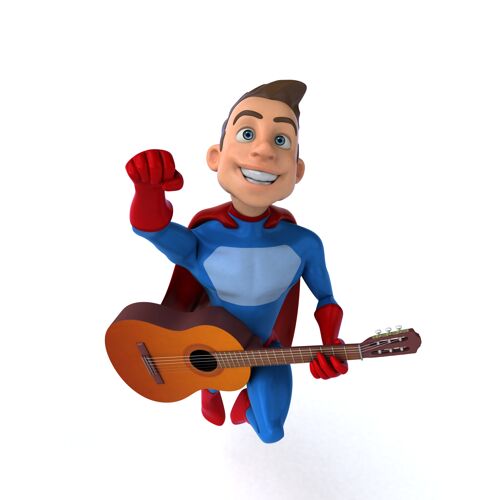 3d一个有趣的超级英雄有趣的三维插图超级英雄男人吉他