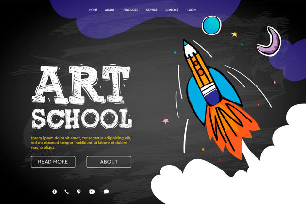 艺术学校艺术学校网站横幅模板回到学校铅笔火箭发射
