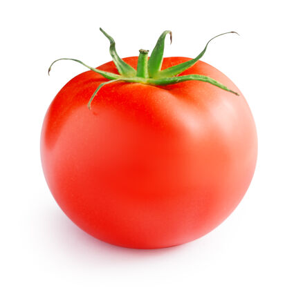 路径在白色背景上隔离的成熟的红色番茄农业食品宏