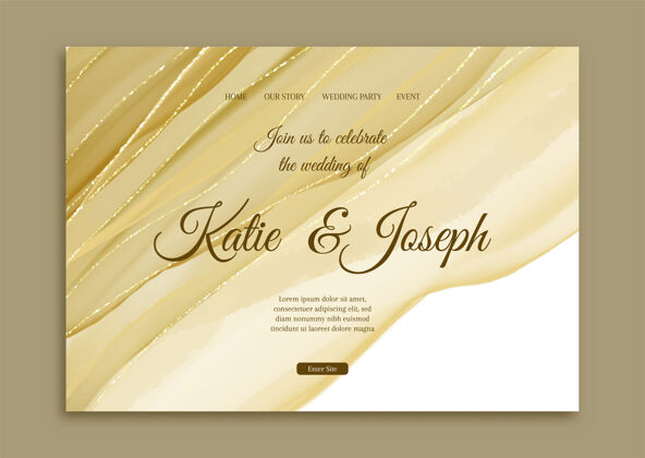 庆典优雅的婚礼登陆页与手绘黄金设计登陆页网站黄金