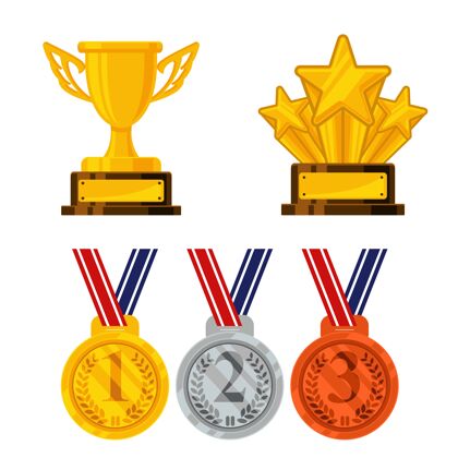 比赛美丽的奖牌和奖杯插图奖品优胜者金属