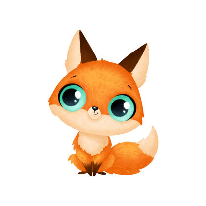 动物可爱的卡通动物.狐狸孤立的大眼睛狐狸可爱