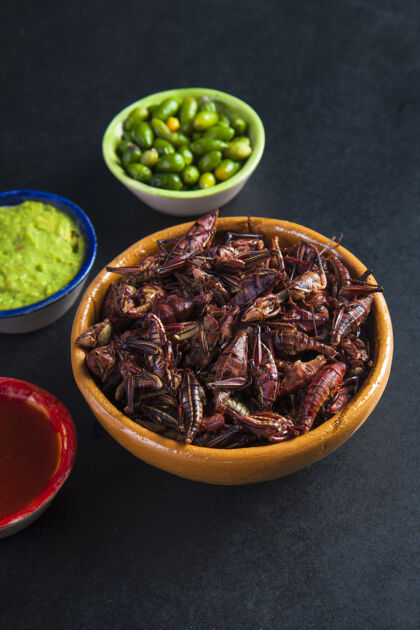 墨西哥菜蚱蜢小吃.传统的墨西哥菜膳食蛋白质传统菜肴