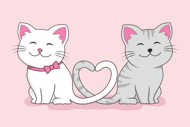 浪漫情侣猫爱可爱卡通隔离粉红人物卡通爱情