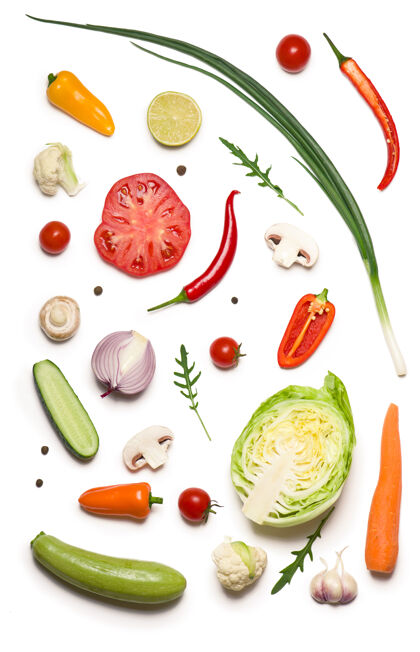 配料成分与生蔬菜隔离在白色上农业吃植物