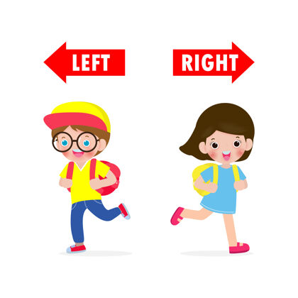 男孩在左边和右边的对面 女孩在左边 男孩在右边比较标志卡通