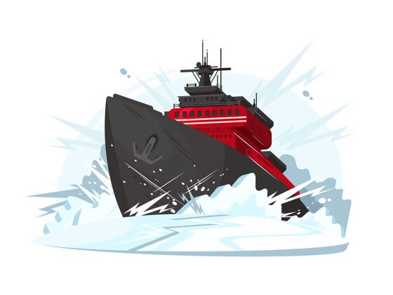 北极破冰船在冰冻的海洋破冰冰锚船