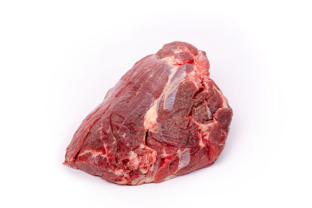 厨房一块新鲜的生马肉隔离在白色的表面上 带血的部分营养