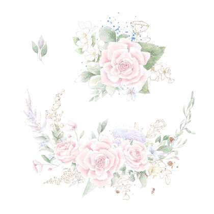 庆典一套精致的玫瑰和兰花花环花束鲜花浪漫