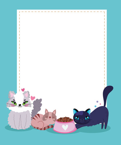 美味可爱的猫与食物碗和空横幅矢量插图文字食物动物