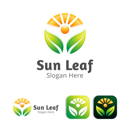 叶子太阳和树叶现代标志设计模板阳光农场新鲜