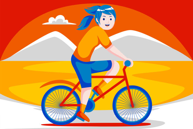 自行车骑着自行车看山景的快乐年轻女子生活方式景观女人