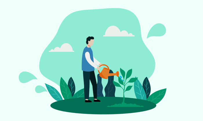 卡通浇灌植物拯救地球叶植物自然