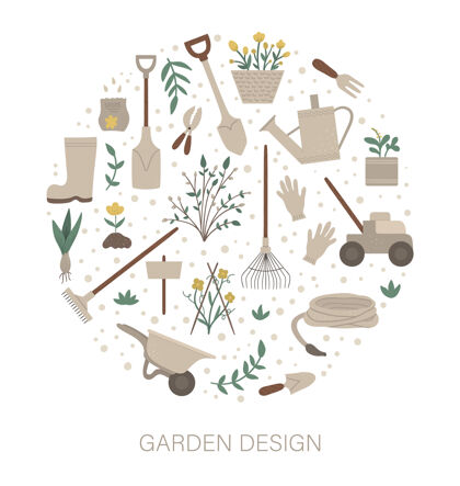 设备带园艺工具的圆形框架铁锹花园圆形