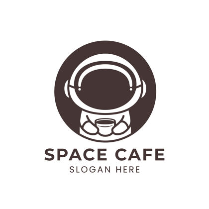 太空太空咖啡馆标志与可爱的宇航员宇航员卡通简单