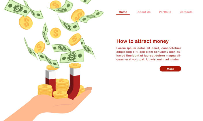 金融网站登陆页面模板卡通如何吸引金钱概念金融货币法案金币和磁铁金钱硬币网页