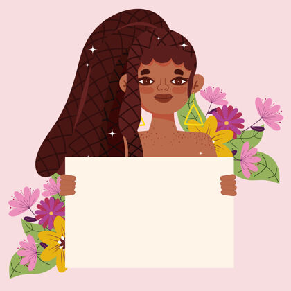 非裔美国人美女非裔美国人物海报和鲜花女性信息问候语