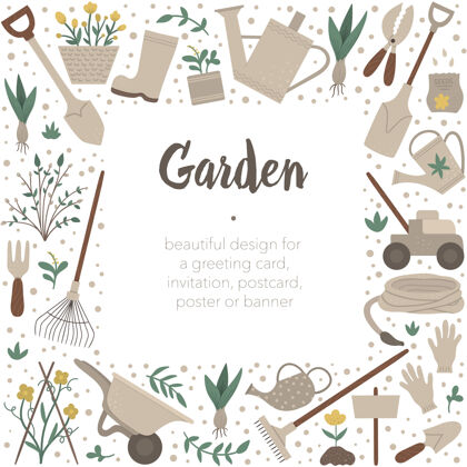框架带园艺工具的方形框架手套铁锹花园