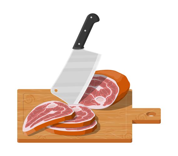 牛排用菜刀在木板上切牛排膳食准备烤架