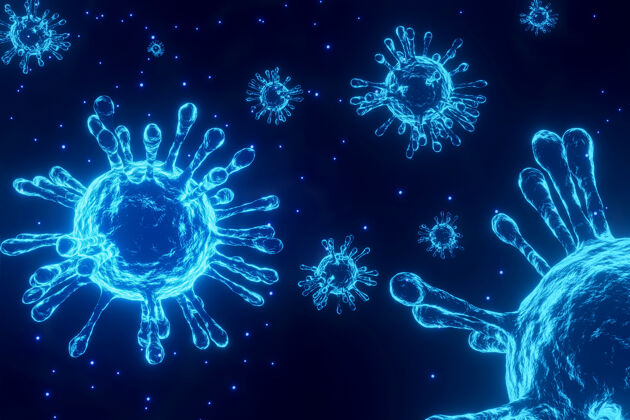 显微镜蓝色病毒细胞细菌三维渲染 医学和科学概念疾病形状微生物学