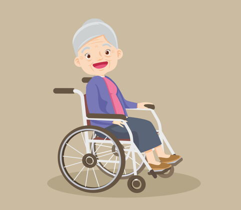 老人快乐微笑的奶奶坐在轮椅上祖母老年人女人