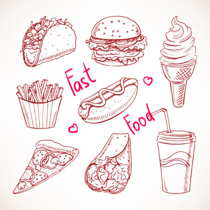 法国设置各种快餐插图餐厅奶酪素描