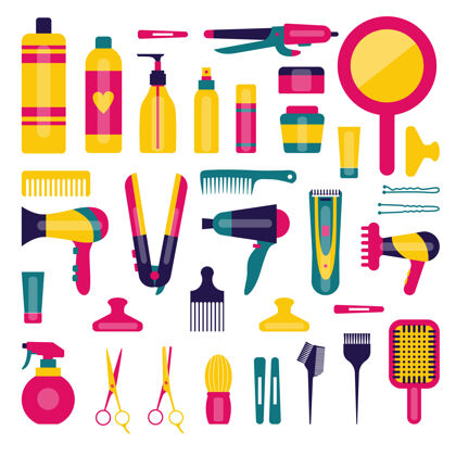 毛刷为美发沙龙提供不同的工具和美发产品设备理发剪刀