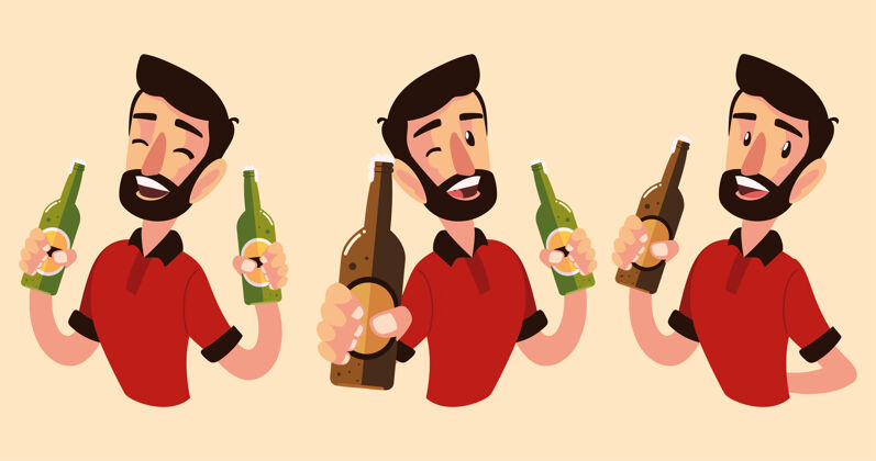 酒庄卡通人拿着不同的香槟和葡萄酒 干杯采取不同卡通